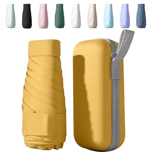 Sykerout Compact Travel Umbrella - Lightweight, Windproof, UV Protection, with Capsule Case, Perfect for Women's Handbags (yellow)