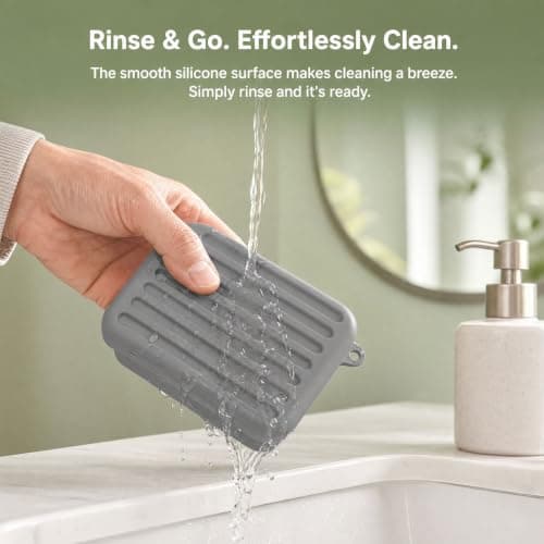 Travel Soap Case with Draining Layer, Silicone Soap Dish with Lid — view 5