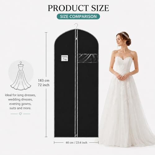 Dress Bag Covers Long, URMI Breathable 60 x 183cm (3 PCS) Hanging Wedding Dress Bridesmaid Dress Bags for Gowns Prom Bridal Garment Bags with Clear Window Moth Proof Clothes Cover Storage Bag Black — view 2
