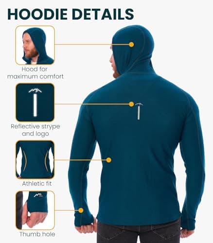 100% Merino Wool Base Layer Men Lightweight Hoodie, Merino Wool Long Sleeve (Charcoal Grey, L) — view 3