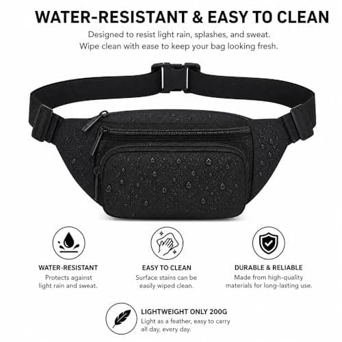 Bumbags Waist Fanny Pack Running Belt for Men Women Unisex Bum Bag Adjustable Belt for Outdoors Workout Hiking Gifts for Ladies Boys (Black) — view 3
