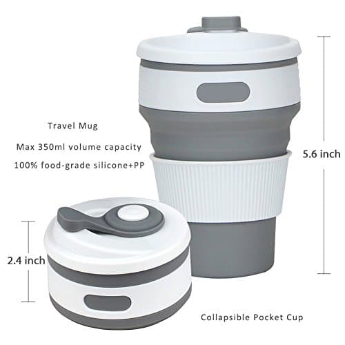 Angzhili Collapsible Coffee Cup Silicone Portable with Lids Multifunctional Silicone Reusable Folding Travel Cup Retractable Mug BPA -Free Coffee Mug for Hiking Outdoor Activities (Grey) — view 3