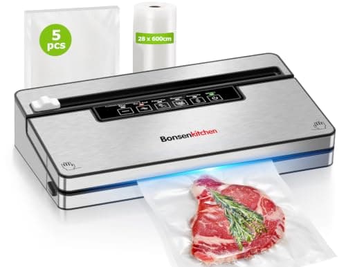 Bonsenkitchen Vacuum Sealer Machine, 5 Modes, Built-in Cutter & Bag Storag