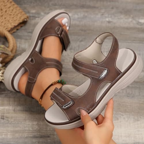 Orthopedic Sandals for Women UK Sport Sandals With Arch Support Low Wedge Hypersoft Memory Foam Lightweight Walking Hook Loop Adjustable Strap Summer Outdoor Hiking Lightweight Beach Washable Shoes — view 3