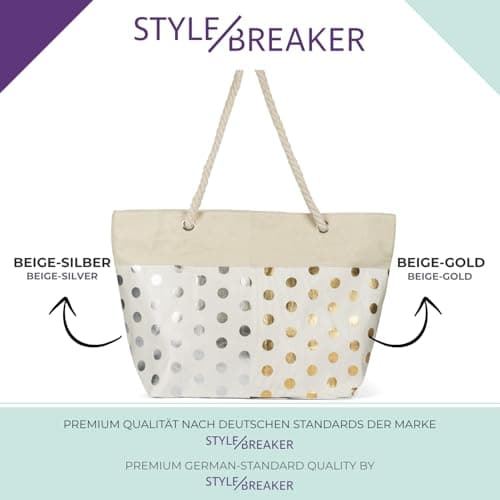 styleBREAKER Womens Metallic Polka Dot Beach Bag,Beige-Gold — view 6
