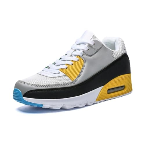Padgene Men Women Running Shoes Sports Trainers Breathable Lightweight Sneakers Air Cushion Low Top Footwear Waking Fitness Lace up Shoes for Walking Gym Jogging Fitness Athletic Casual Yellow