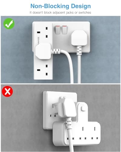 3 Way Plug Adapter, ANVODE Vertical Plug Extension, Wall Socket Power Extender Adaptor for Home, Office, Kitchen, White — view 3