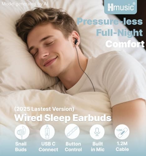 Hmusic USB-C Wired Sleep Earphones,2g Lightweight Soft Silicone for Sleeper — view 2
