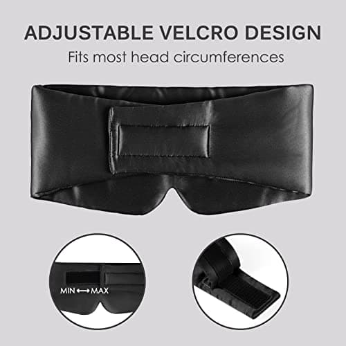OLESILK 100% Natural Mulberry Silk Eye Mask for Sleeping, Large, Black — view 6