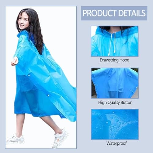 FveVqe Kids Poncho Waterproof, Rain Poncho Kids, Travel Raincoat, Lightweight Design, Adjustable Hood, Fits Backpacks, Ideal for Outdoor Activities, Rainy Days, and Water Adventures — view 4