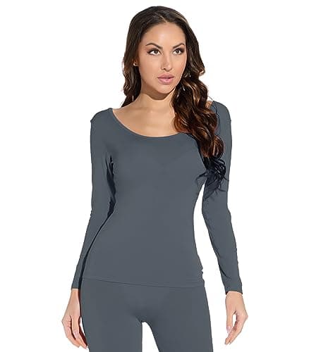 Mcilia Women's Ultrathin Modal Round Neck Long Sleeve Thermal Top/Shirt Iron Gray Small (UK Size 6 8 10) — view 3