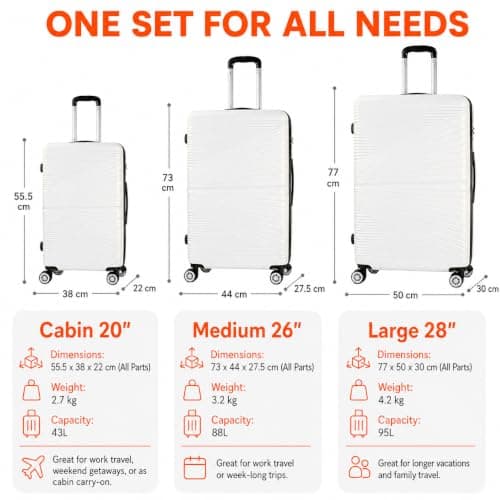 Set of 3 Pcs Luggage Hard Shell Suitcase, White — view 2
