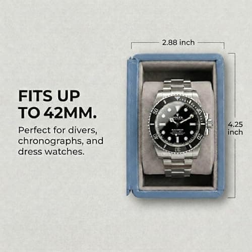 HOUSEOFHIGGINS Single Watch Travel Case - Vegan Leather Exterior & Soft Microfiber Lining - Vintage Style Watch Box for Men & Women - Fits Watches Up to 42mm - Perfect for Travel or Gift — view 2