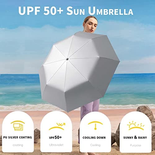 SIEPASA UV Protection Travel Compact Umbrella-Automatic Umbrellas for Rain-Compact Folding Umbrella, Travel Umbrella, Small Portable Windproof Umbrellas for Men Women Teenage.(Silver/Black) — view 2