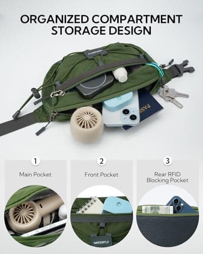Waterfly Bum Bag Fanny Pack Waist Packs with RFID Blocking Army Green — view 5