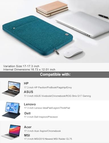 DOMISO 17 inch Laptop Sleeve Protective Case Cover Compatible with 17-17.3 inch HP Dell ASUS Lenovo Chromebook,Waterproof Computer Cases Bag,Teal — view 2