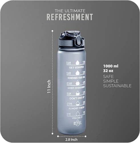 Roe Tenpo Sports Water Bottle with Straw and Time Marking, and 32OZ Capacity - Motivational and Eco-Friendly BPA-Free Bottle for Running, Gym, Yoga, Outdoors, and Camping (Style-1, Grey) — view 2