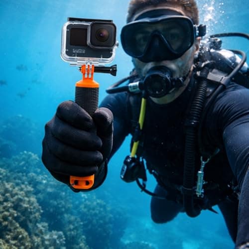 micros2u Waterproof Floating Handle (updated v2) Hand Grip. Compatible with GoPro Hero 13 12 11 10 9 8 7 6 5 4 3, Mini, DJI Osmo, Max, Insta360 + other Action Cameras — view 3