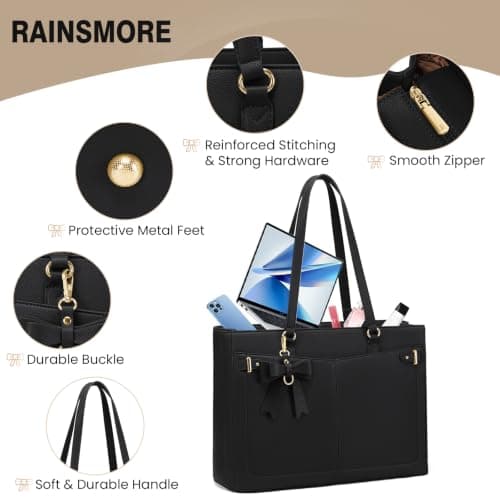RAINSMORE Work Tote Bag for Women PU Leather Laptop Tote Office Handbag — view 6