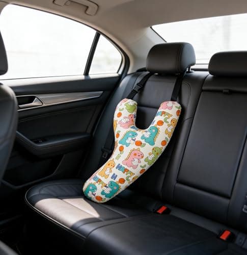 Kids Car Sleeping Head Support Adjustable Y-Shaped Car Travel Pillow Soft Relief Sleep Headrest Car Seat Belt Cushion Neck Pillow Children Neck Head Pad Protector Beige Dinosaur