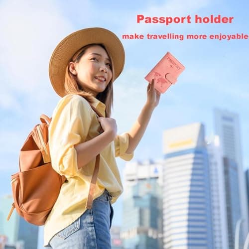 2 Pcs Passport Holder Cover, PU Leather Passport Covers with RFID Blocker, Travel Portable Document Passport Case Passport Holder Travel Wallet for Passport, Cards, Money, Boarding Passe(Grey & Pink) — view 6