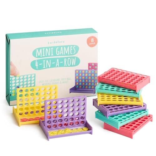 THE TWIDDLERS 8 Mini Four In A Row Board Games, 4 Assorted Colours - Multipack Perfect Mini Game Birthday Party Bag Fillers for Kids, Unisex Connect Challenge, Classroom Gifts & Rewards
