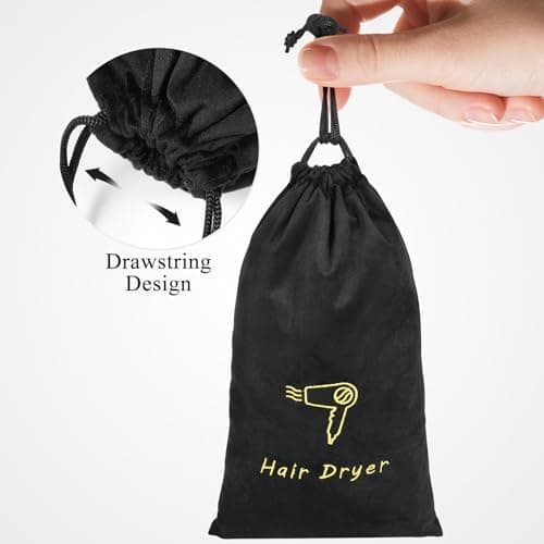 Black Linen Hair Dryer Storage Bag Drawstring Travel Pouch — view 3