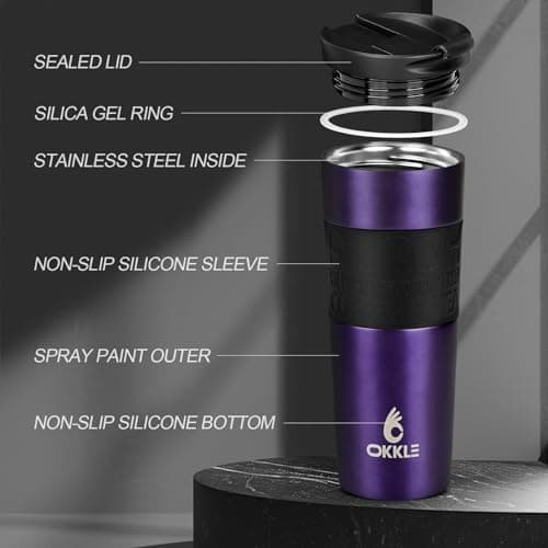 OKKLE Travel Mugs for Hot Drinks 600ml, Insulated Coffee Mug with Leakproof Lid BPA-Free Coffee Travel Mug, Vacuum Insulation Stainless Steel Cup for Hot and Cold Coffee and Tea — view 2