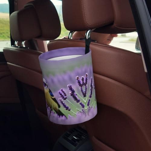 MDATT Bird In Purple Lavender Floral Flowers Car Trash Can Leak-Proof Organizer For Long Road Trips And Family Vacations — view 5