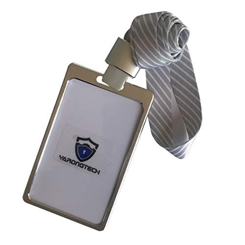 Aluminium Alloy Office Worker ID Badge Holder with Detachable Stripe Lanyard/Strap (Silver-1pc)