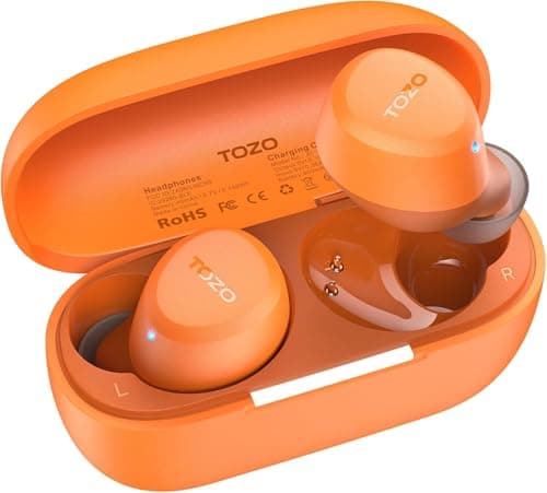 TOZO A1 Wireless Earbuds, Bluetooth 5.3 Earphones, Support APP EQ Setting, 32H Long Playtime, Ear Buds with HiFi Stereo Sound, Light-Weight Wireless Earphones, IPX5 Waterproof(Orange)