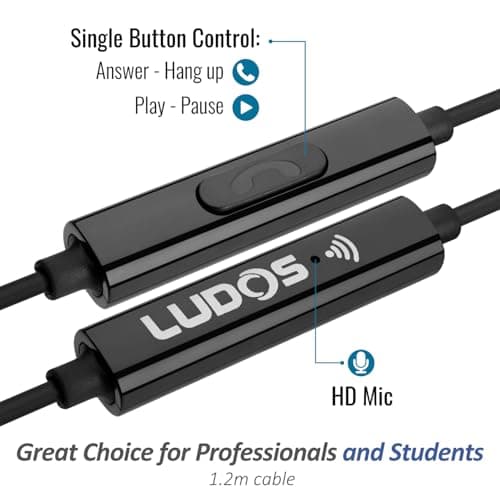 Ludos OMNITONE Wired Earbuds in-Ear Headphones, Earphones with Microphone, 5 Years Warranty, Noise Isolation Corded for 3.5mm Jack Ear Buds for iPhone, iPad, Samsung, Computer, Laptop, Gaming, Sports — view 3