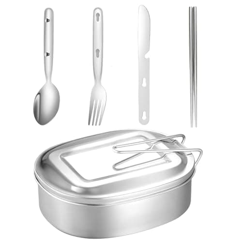 5 Pcs Mess Tin, Mess Tins, Camping Saucepan, Stainless Steel Camping Mess Kit, Cookware Set With Tins And Foldable Cutlery, Portable For Hiking And Outdoor Cooking
