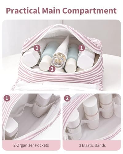 Narwey Hanging Toiletry Bag, Toiletry Bags for Women, Travel Toiletry Wash Bag Women, Toiletries Bag Washbag Makeup Bag Cosmetic Make up Organizer for Essentials (Dusty Pink Stripe) — view 3