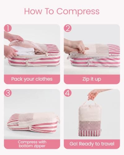 Meowoo 7 Set Compression Packing Cubes for Suitcases, Stripe Design — view 6