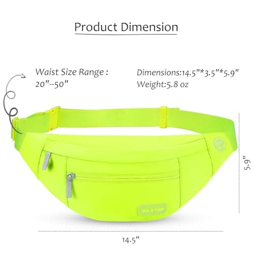 MAXTOP Large Bumbag Waist Fanny Pack Running Belt for Men Women Unisex Bum Bag with Headphone Jack and 4-Zipper Pockets Adjustable Belt for Travel Running Jogging Workout Hiking Gifts Neno Green — view 5