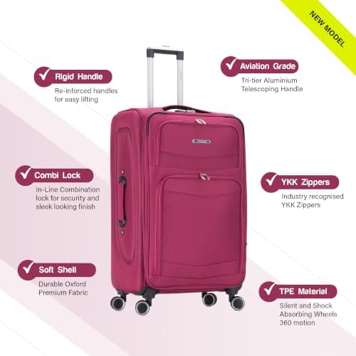 Aerostar Medium 26” Lightweight Softshell Expandable Suitcase, Integrated Combination Lock, 4 Wheels Check in Luggage for 15 to 20kg (Maroon, 77 litres) — view 2