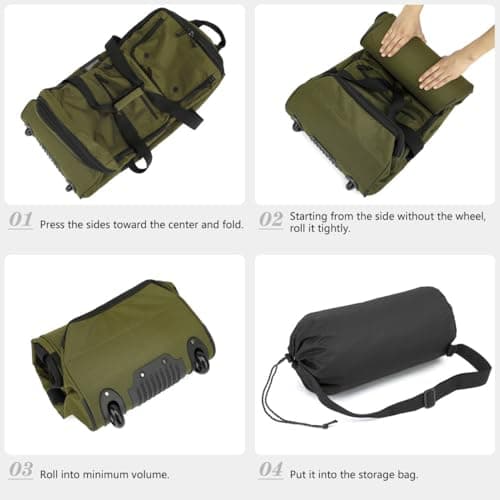 TAIHOYIN Large Foldable Duffle Bag with Wheels 85-100L Expandable Wheeled Holdall Extra Large Travel Rolling Duffel Bags for Men Women Collapsible Big Soft Luggage Camping, Green — view 5