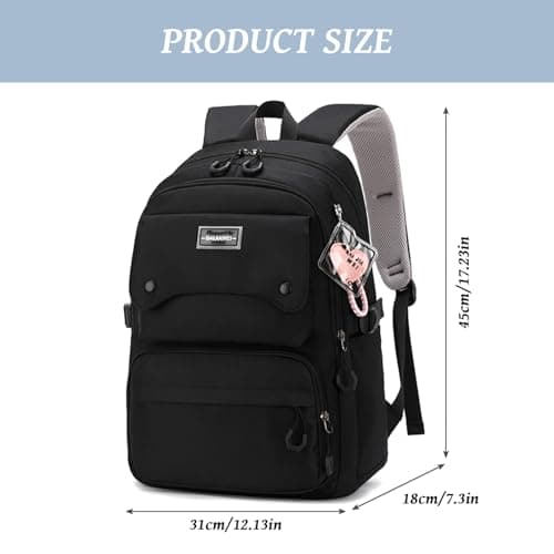 Aucuu School Daypack, School Bag, Lightweight School Backpack with Pendant, Teen Girls Casual Backpack, 15.6' Laptop Rucksack, Casual Daypack for Middle High School, College, Travel, Daily — view 2