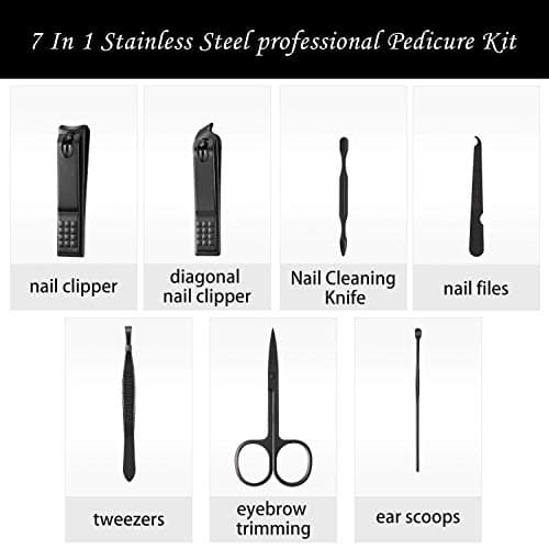 Nail Clipper Manicure Set, 7 In 1 Stainless Steel Professional Pedicure Kit Nail Scissors Grooming Kit with Black PU Leather Case for Travel & Home Use (Red Leather) — view 3