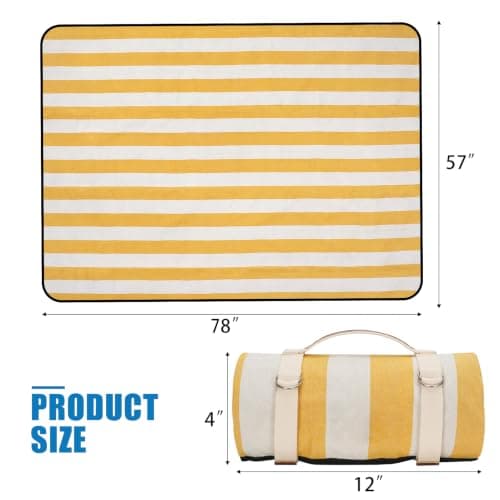 VIREO GARDEN Waterproof Picnic Blanket Portable with Carry Strap for Beach Mat or Family Outdoor Camping Party, 200X145cm Park Blanket for Grass Park, Hiking, Travel, Concerts.Bumblebee Yellow — view 3