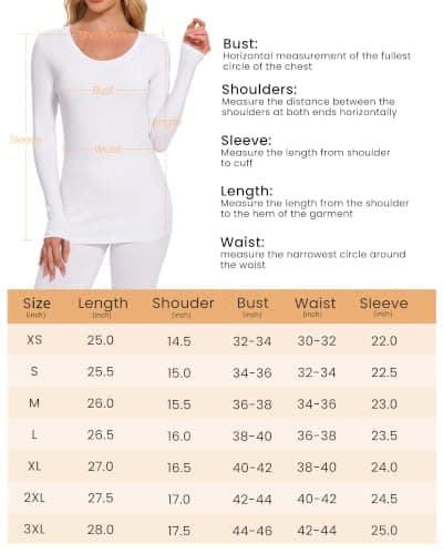 SIHOHAN Women's Thermal Tops Round Neck Warm Long Sleeve Thermal Top White — view 6