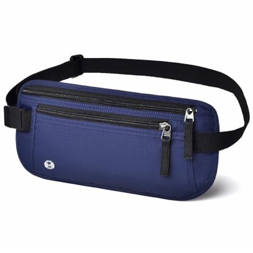 DiULi RFID Blocking Money Belt for Travel, Hidden Bum Bag with Adjustable Elastic Waist Strap, Secure Passport Pouch with 5 Free Card Sleeves, Anti-Pickpocket Protection for Cash & Phone Dark Blue