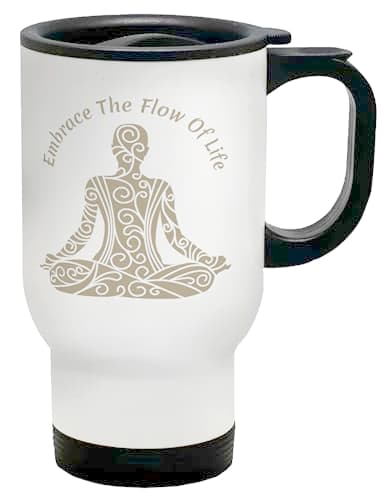 Shopagift Embrace The Flow of Life Travel Mug Yoga Meditation Spiritual Stainless Steel 14oz Cup