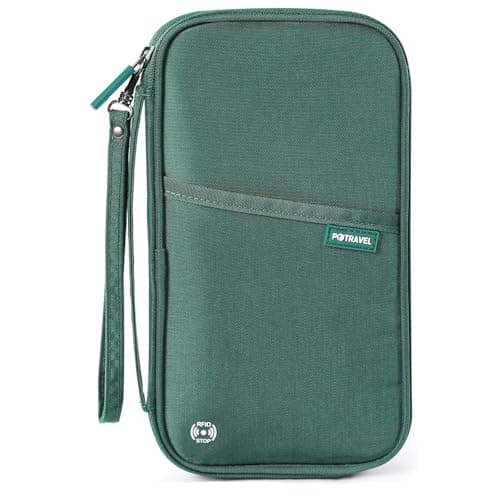 Auccu Passport Holder for Travel Family, RFID Blocking Document Holder Organiser Travel Wallet Waterproof for Women & Men for Cash, Passport, Boarding Pass, ID Card, Credit, Tickets, Pen, Green