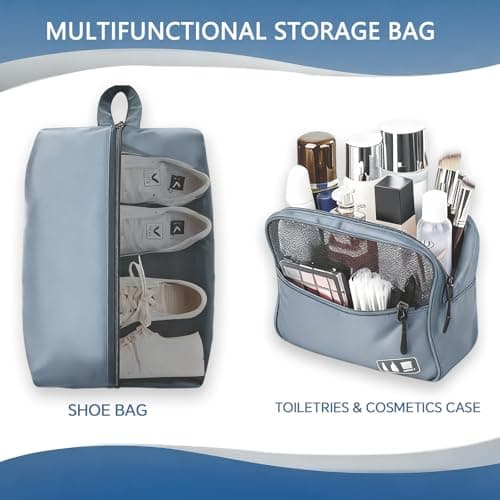 Travel Packing Cubes, 6-Piece Packing Organisers Set with Clear EVA Windows, Suitcase Organiser Bag for Backpack Carry On Luggage, Hanging Toiletry Bag with Pocket, Travel Cubes Organizer(Grey-Blue) — view 6