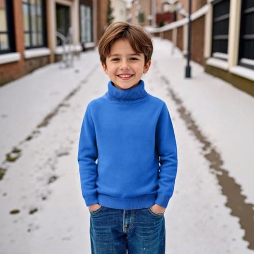 Boys Thermal Turtleneck Jumper Kids Ribbed Knitted Pullover Sweatshirt Girls Autumn Winter Warm Plain Sweater Plain Mock Neck Long Sleeve Jumpers Baby Soft Comfy Tops (Blue, 18-24 Months) — view 3