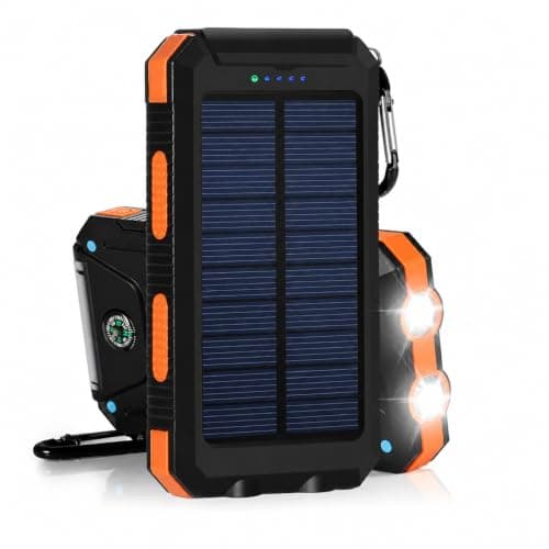 20000mAh Solar Power Bank Portable Fast Charging Dual USB External Battery Pack Waterproof LED Light Compass Outdoor Camping Emergency Phone Charger Backup Power Bank