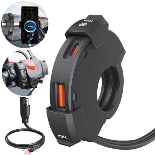 Motorcycle USB Charger Waterproof with Dual Quick Charge Ports - 30W Type-C and QC 3.0 18W USB Fast Charger for Phone, Tablet & GPS, Motorbike Handlebar Adapter Socket for DC 12V-24V Motorcycles