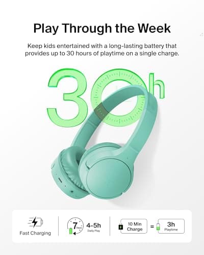 Belkin SoundForm Mini Kids Wireless Headphones with Built-In Microphone, 30H of Playback Time, & Fun Stickers - Over-Ear Headsets for Online Learning, School, Travel, iPhone, iPad, Galaxy - Mint — view 3